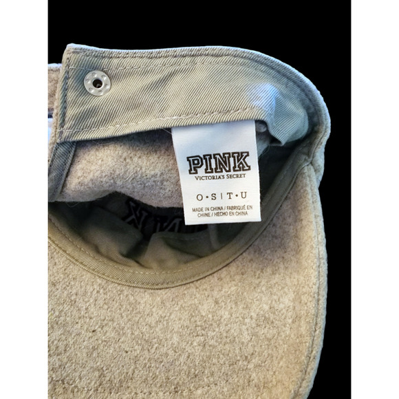 PINK - Victoria's Secret Gray Wool Blend One Size Adjustable Baseball Cap Hat - Picture 3 of 8